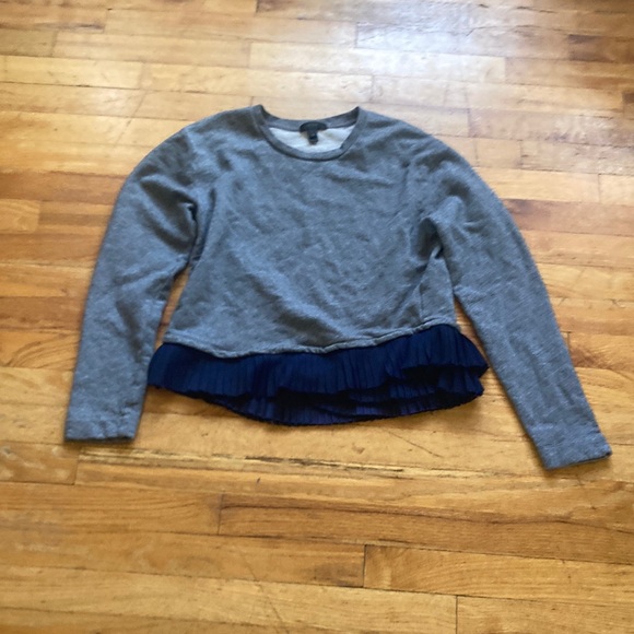 J. Crew Grey Long Sleeved Sweatshirt + Navy Pleated Hem - Picture 1 of 8